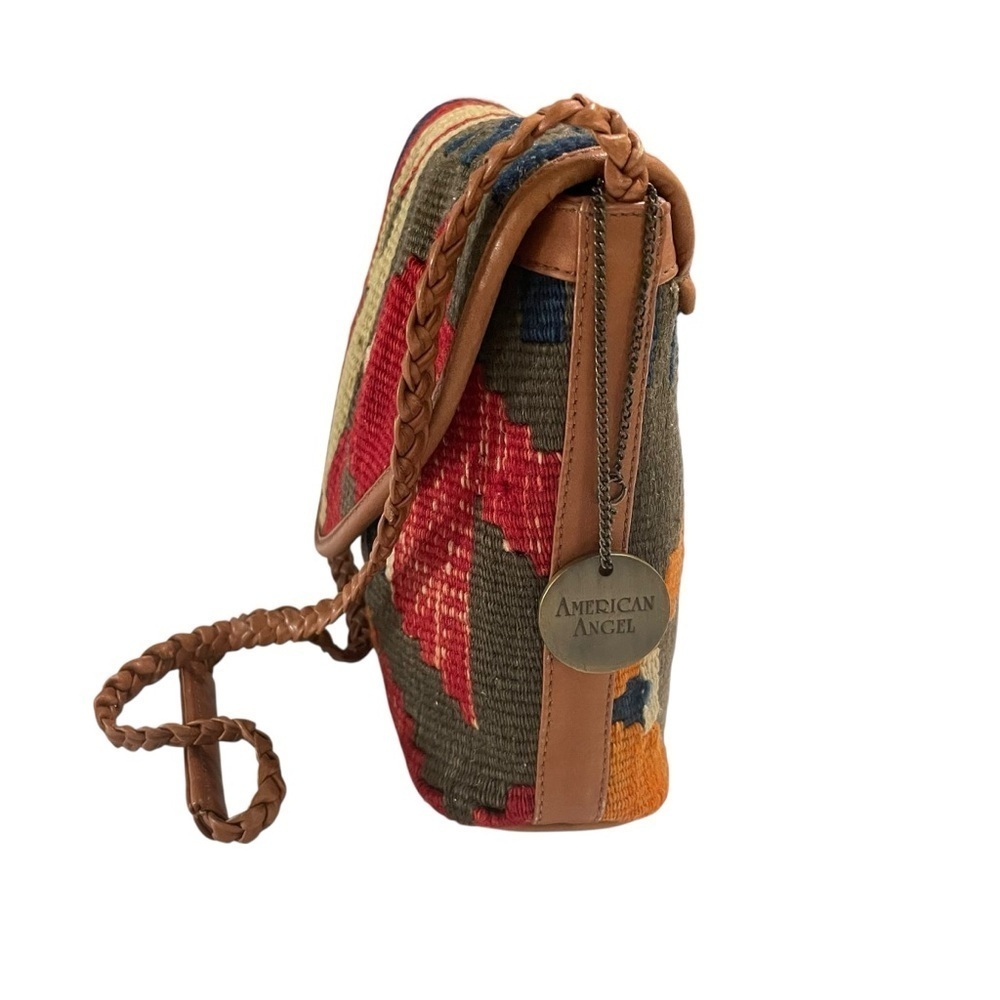 American Angel Kilim Tribal Shoulder Bag 9”L x 7.”H x 3”W bottom 17” Strap - Picture 4 of 14